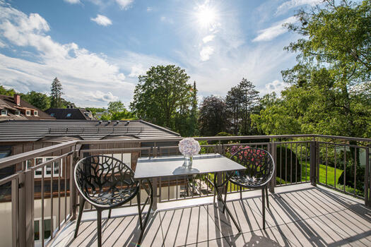 Sunny west-facing balcony with a view of the countryside
