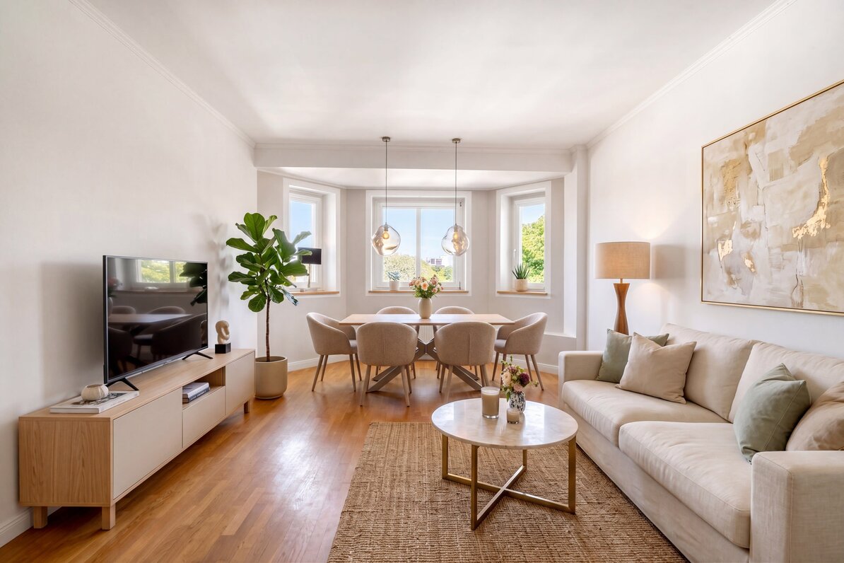 Charmantes Wohnzimmer mit Erker (virtuell möbliert)
