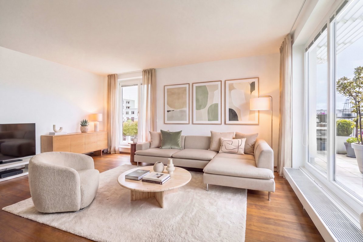 Sun-filled living room (virtually furnished)