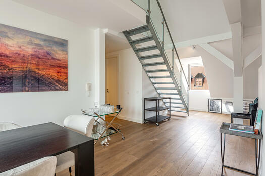 View of stairs to gallery level