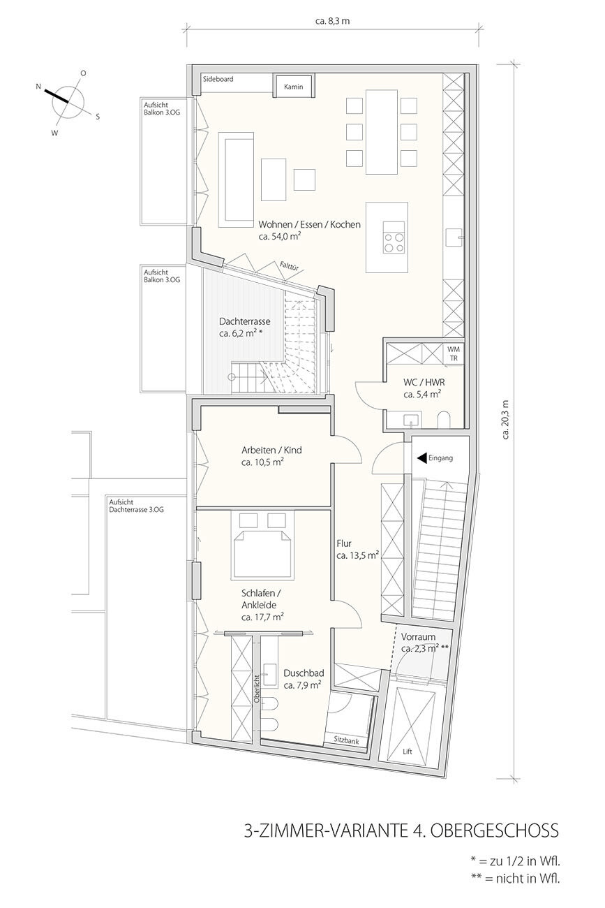 Grundriss 3-Zimmer-Variante