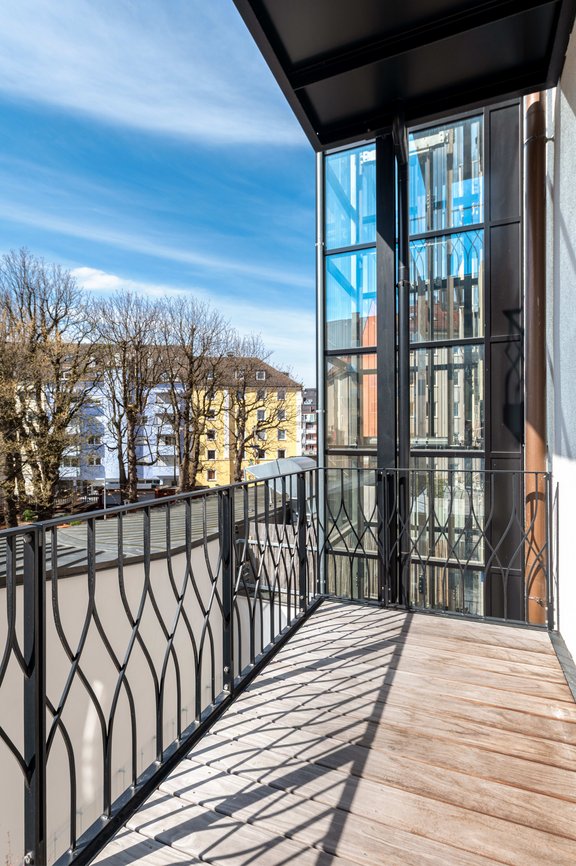 South-facing balcony overlooking the courtyard