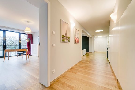 The central hallway provides access to all rooms