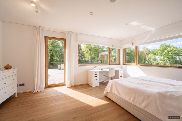 Schlafzimmer mit angrenzender Süd-West-Terrasse