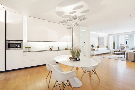 Schreinerküche mit integriertem Essbereich