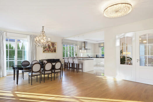 Perfectly structured dining area with spacious kitchen