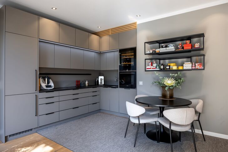 Spacious kitchen with dining area