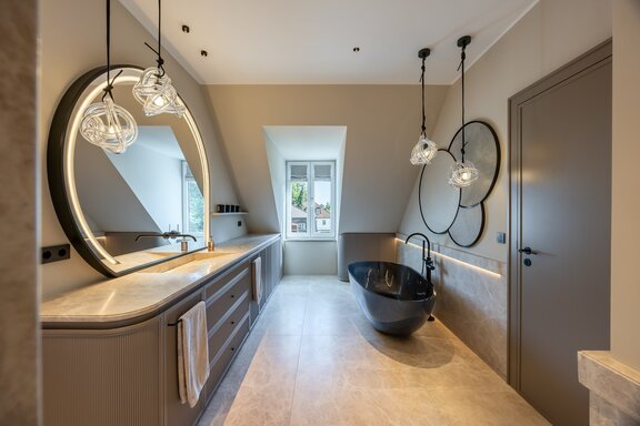 Master bathroom with a freestanding tub