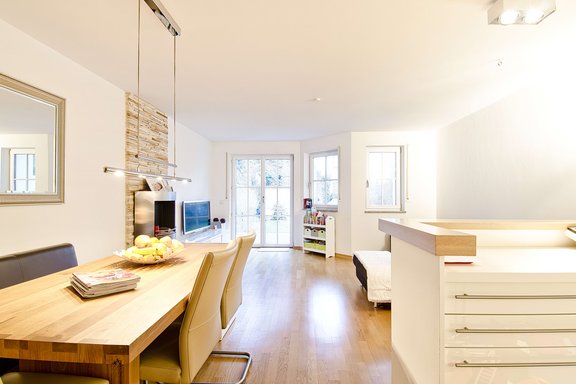 Open living and dining area