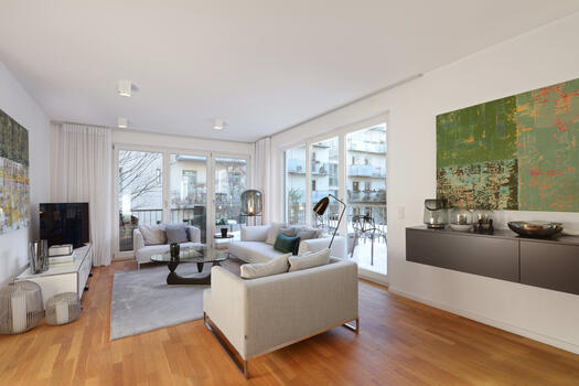 Living area with south-west facing balcony