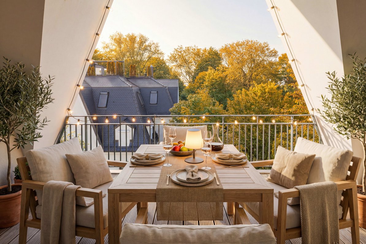 Geschützte West-Loggia (virtuell möbliert)