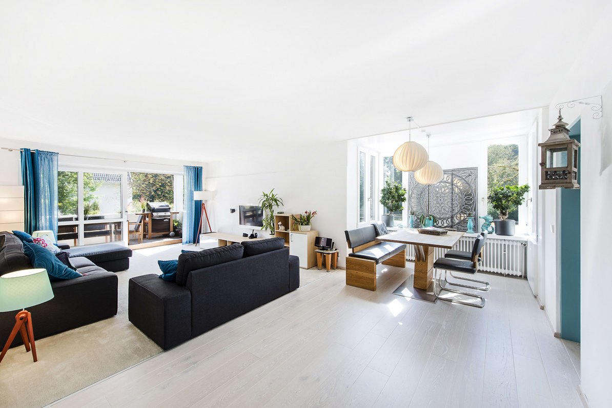 Light filled living and dining area