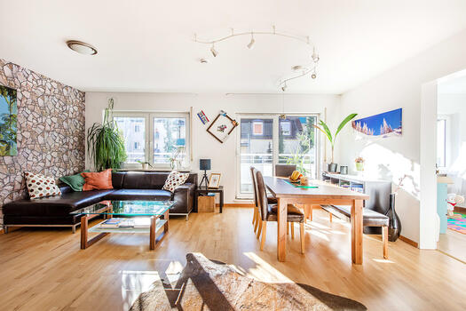 Light filled living and dining area
