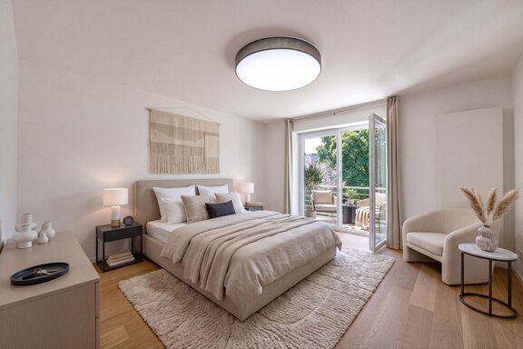 Schlafzimmer mit Balkon (Visualiserung)