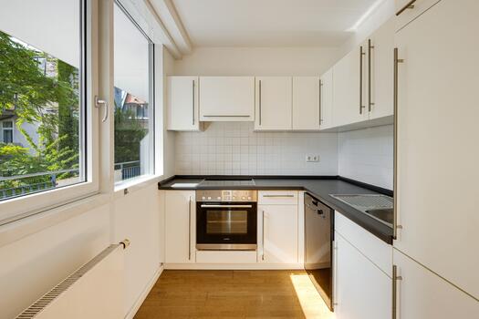 Bright kitchen with built-in appliances