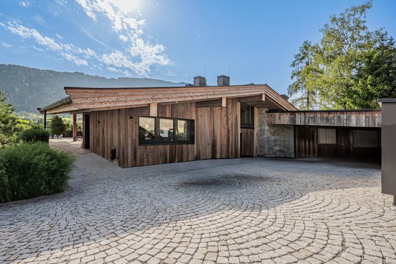 Alpine architecture with wood and stone