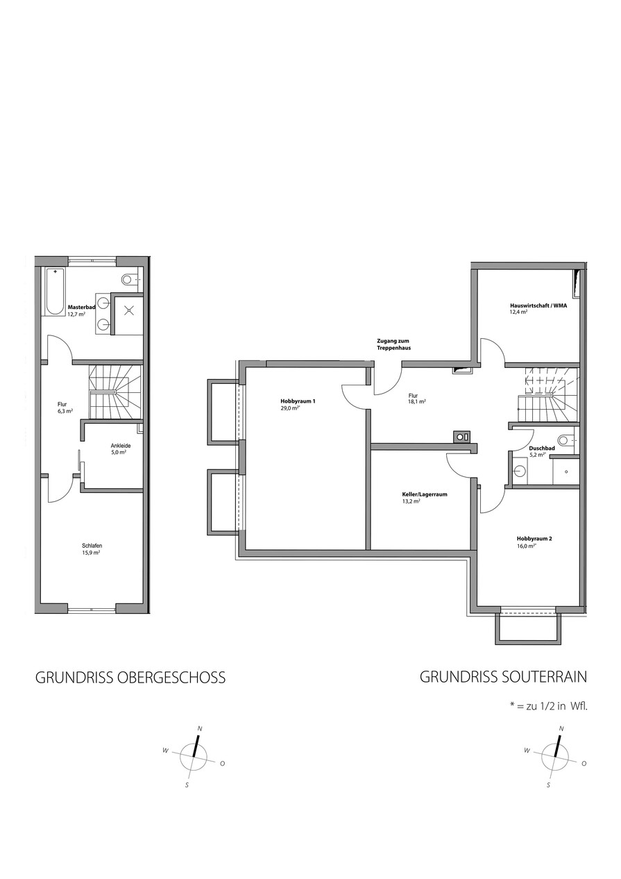 Grundriss Obergeschoss und Souterrain