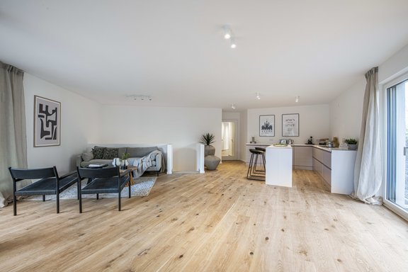 Open living and dining area