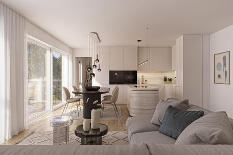 Neubau: Idealer Grundriss und Westausrichtung: Exklusive 3-Zimmer-Neubauwohnung mit Dachterrasse