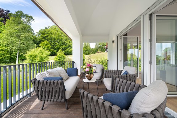 Idyllic loggia with views of the Alps