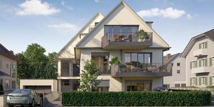 New build: Airy 3-room top-floor apartment over 2 levels with balconies and terrace