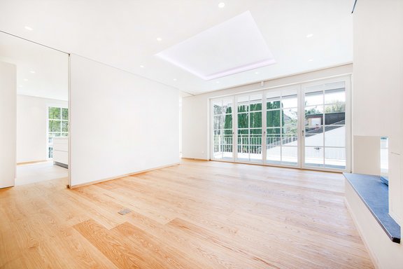 Library with view into the kitchen