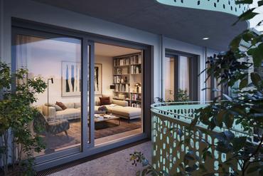 Neubau: Moderne 3-Zimmer-Wohnung mit technischen Raffinessen und großem Balkon im ruhigen Innenhof