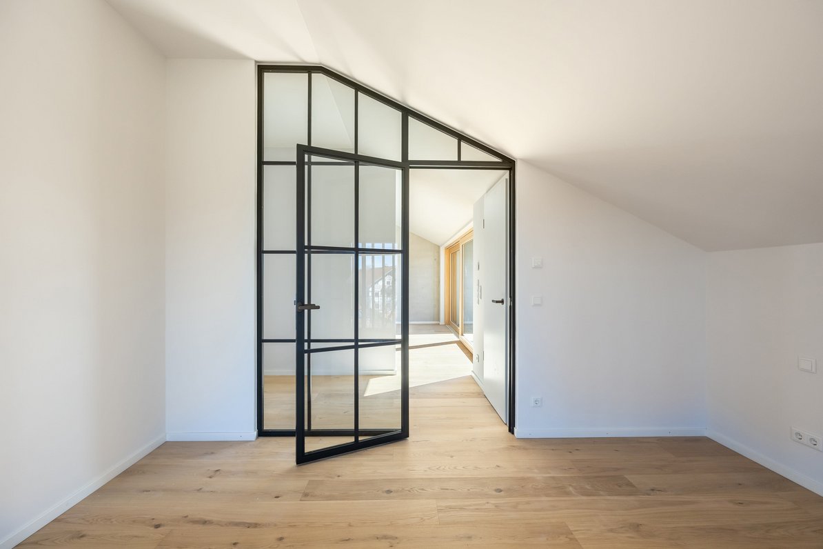 Bedroom with a modern glass feature
