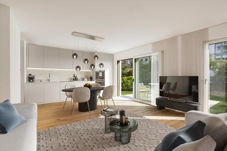 New build: Very charming 3-room garden apartment with elegant furnishings