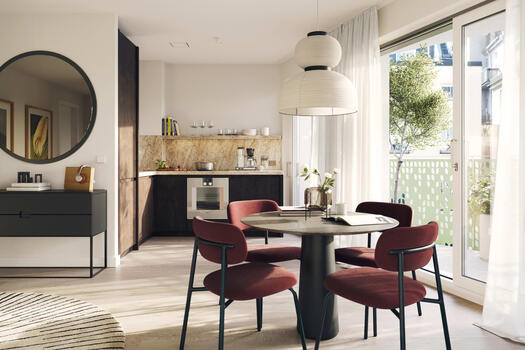 Open living and dining area