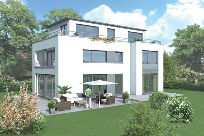 Neubau-Villa im transparenten Bauhaustil mit lichtdurchfluteten Räumen auf sonnigem Grundstück