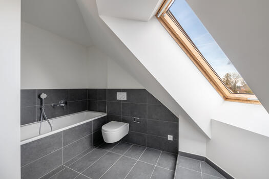Bright, sunlit bathroom