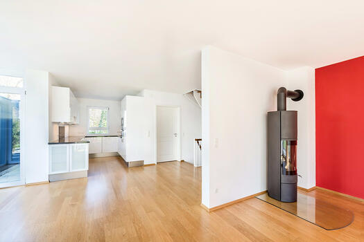 Living area with open kitchen