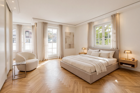 Sonniges Masterschlafzimmer (visualisiert)