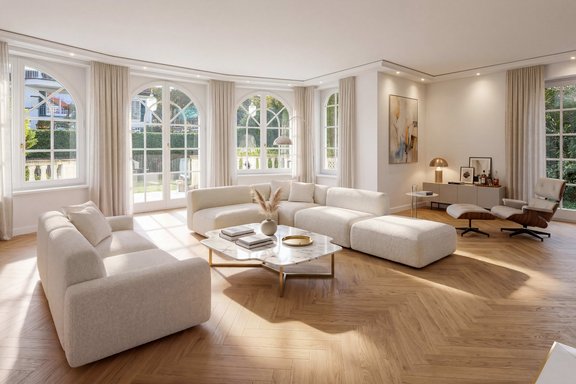 Lichtdurchfluteter Wohnbereich (visualisiert)