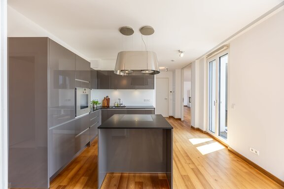 Stylish built-in kitchen with a cooking island