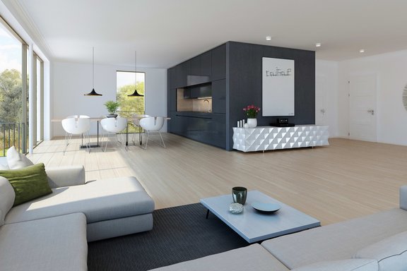 Kitchen with open plan dining area