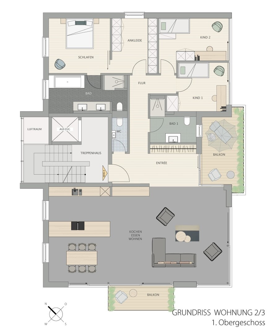 Grundriss 1 OG Wohnung II-III