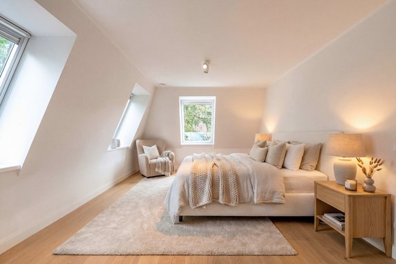 virtuell möbliert: Helles Masterschlafzimmer