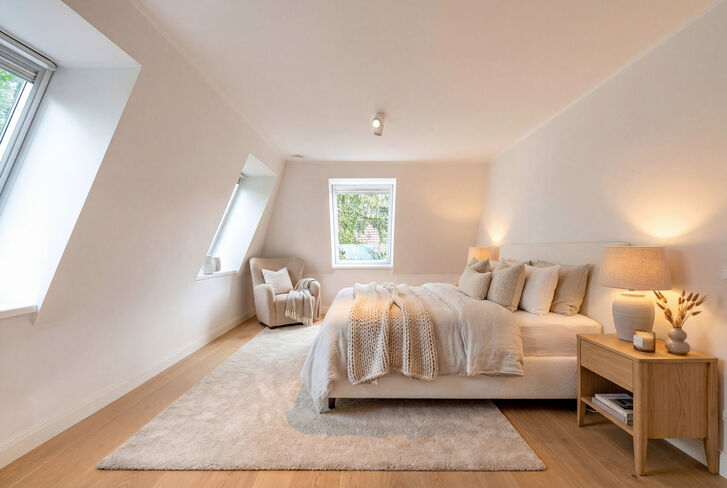 virtuell möbliert: Helles Masterschlafzimmer