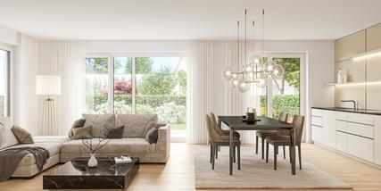 Privatgarten: Charmante 3-Zimmer Neubauwohnung mit Hobbyraum