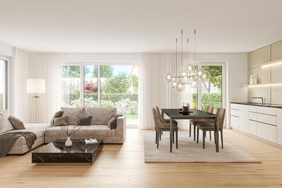 Privatgarten: Charmante 3-Zimmer Neubauwohnung mit Hobbyraum