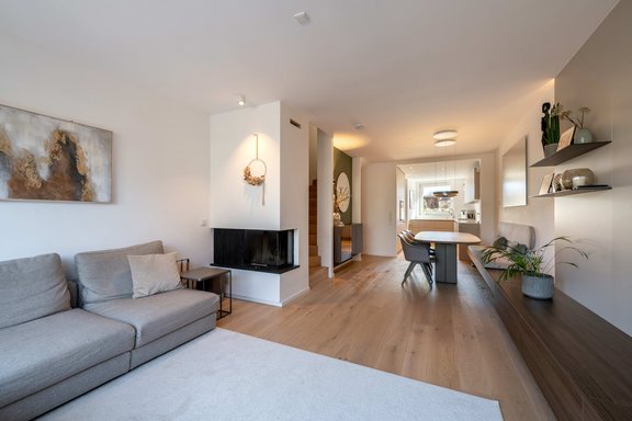 Living Room with a Panoramic Fireplace