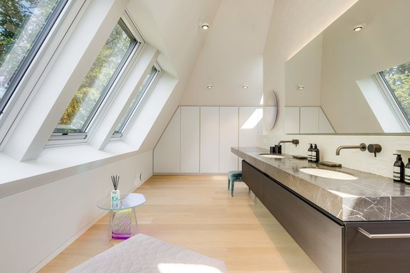 Master bath with carpentered double vanity