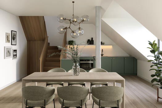 Light-filled cooking and dining area (visualized)