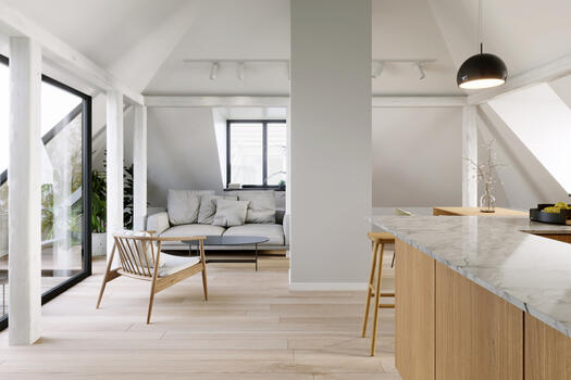 Living area with roof terrace (visualized)
