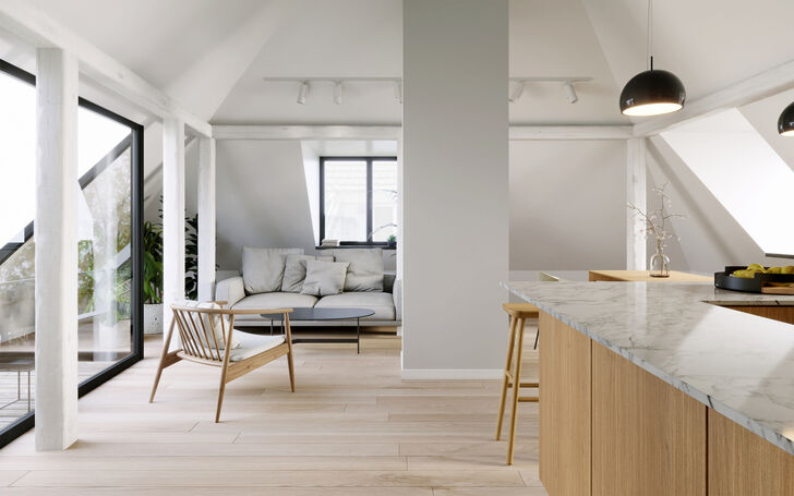 Livingbereich mit Dachterrasse (visualisiert)