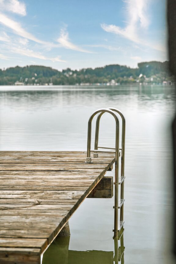 Private dock with a stainless steel ladder