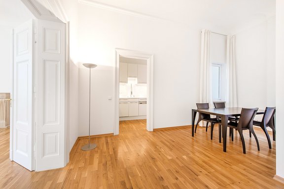 Spacious living room with dining area