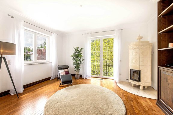 Study with tiled stove